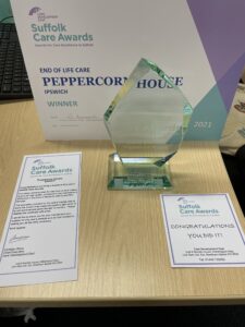 Peppercorn House glass award and certificate