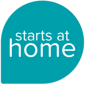 logo for 'starts at home day', a turquoise circle that goes into a point